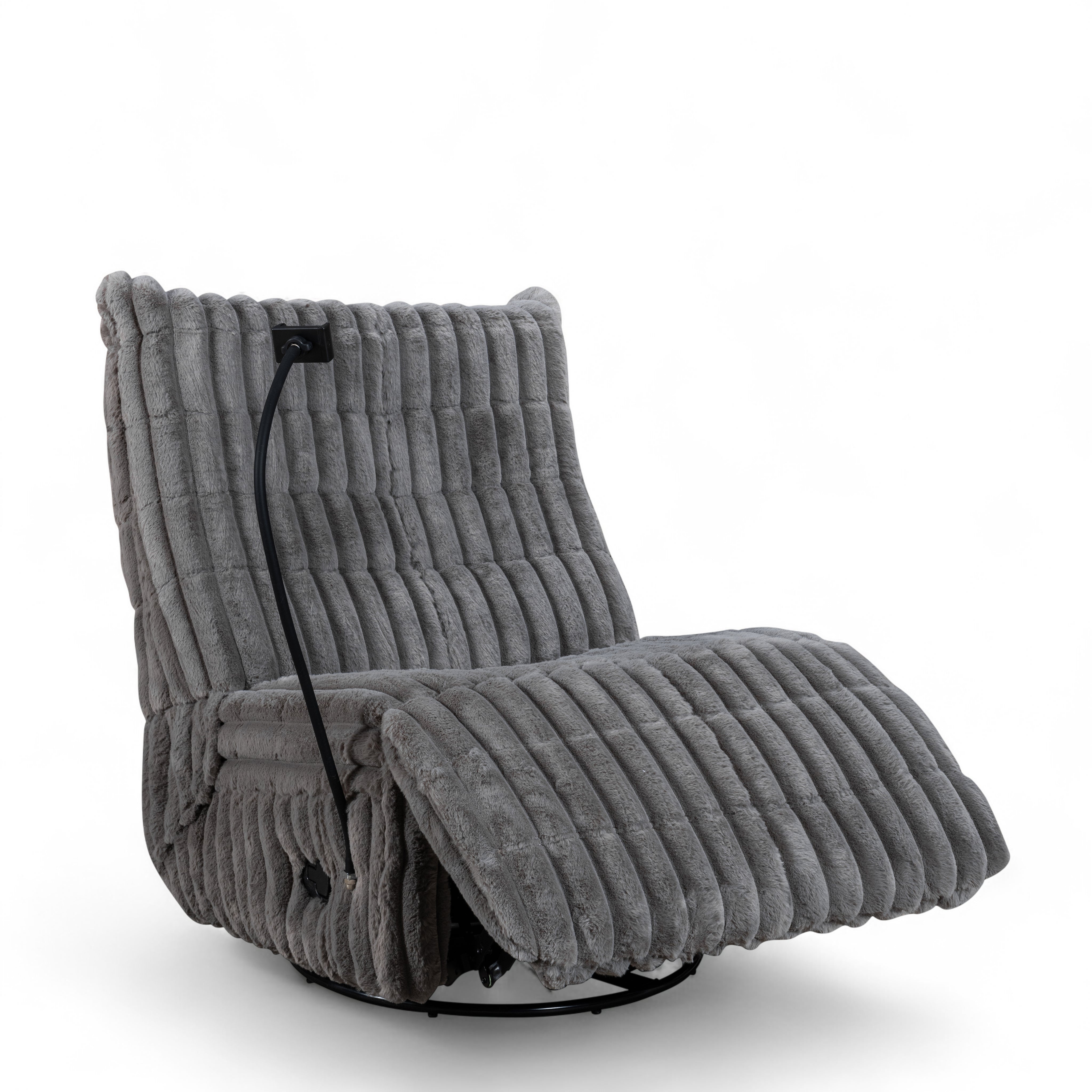 Grey Jumbo Cord Manual Recliner Swivel Chair with Phone Holder COMO