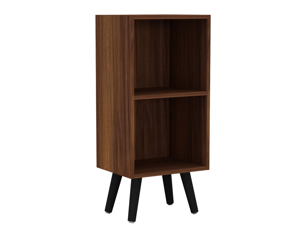 image 1 of 2-Tier Cube Display Cabinet with Scandinavian Legs | Brown | Teak & Black | 1