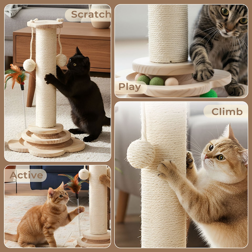 image 1 of Skylos Cat Scratching Post 45cm Natural Sisal Pole Activity Center Toys