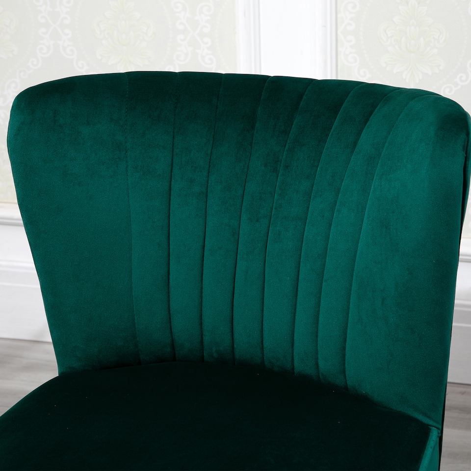 image 1 of HOMCOM Velvet Accent Chair Occasional Tub Seat Padding Curved Back with Wood Frame Legs Home Furniture Green