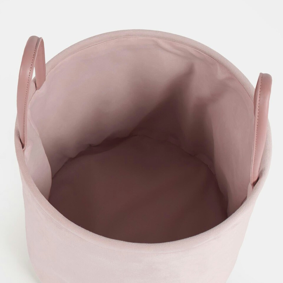 image 1 of OHS Velvet Storage Basket Home Modern Hamper Clothes Toys Organiser Fabric Bag Pink | Blush Pink