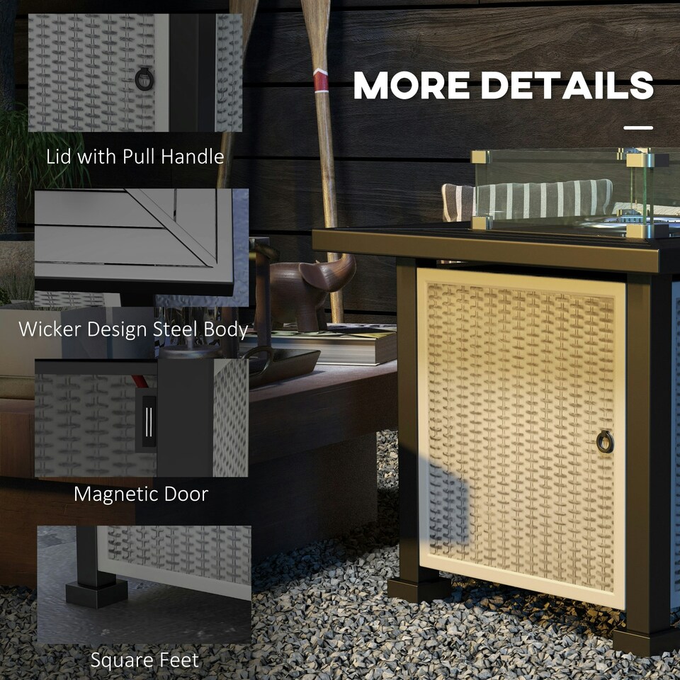 image 1 of Outsunny Outdoor Propane Gas Fire Pit Table w/ Wind Screen & Glass Beads, Grey