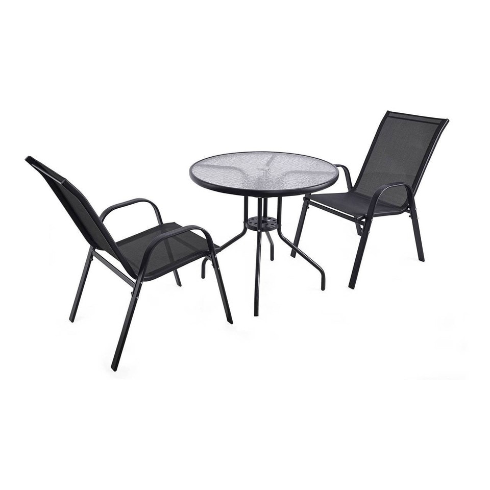 image 1 of 3 Pcs Garden Round Glass Top Table & 2 Chairs Bistro Set