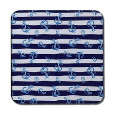 Blue Anchors on Navy Striped Background (Coaster)