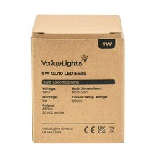 ValueLights 6 Pack Dimmable GU10 White Plastic Spotlight LED 5W Cool White 6500K 480lm Light Bulb