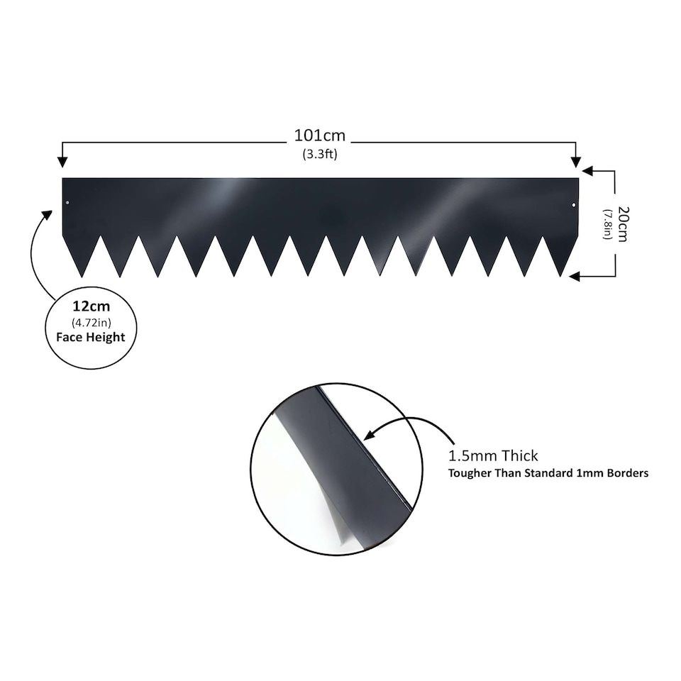 image 1 of Metal Garden Border Edging 1m Saw Tooth Spikes - Set of 5 | Grey | Grey