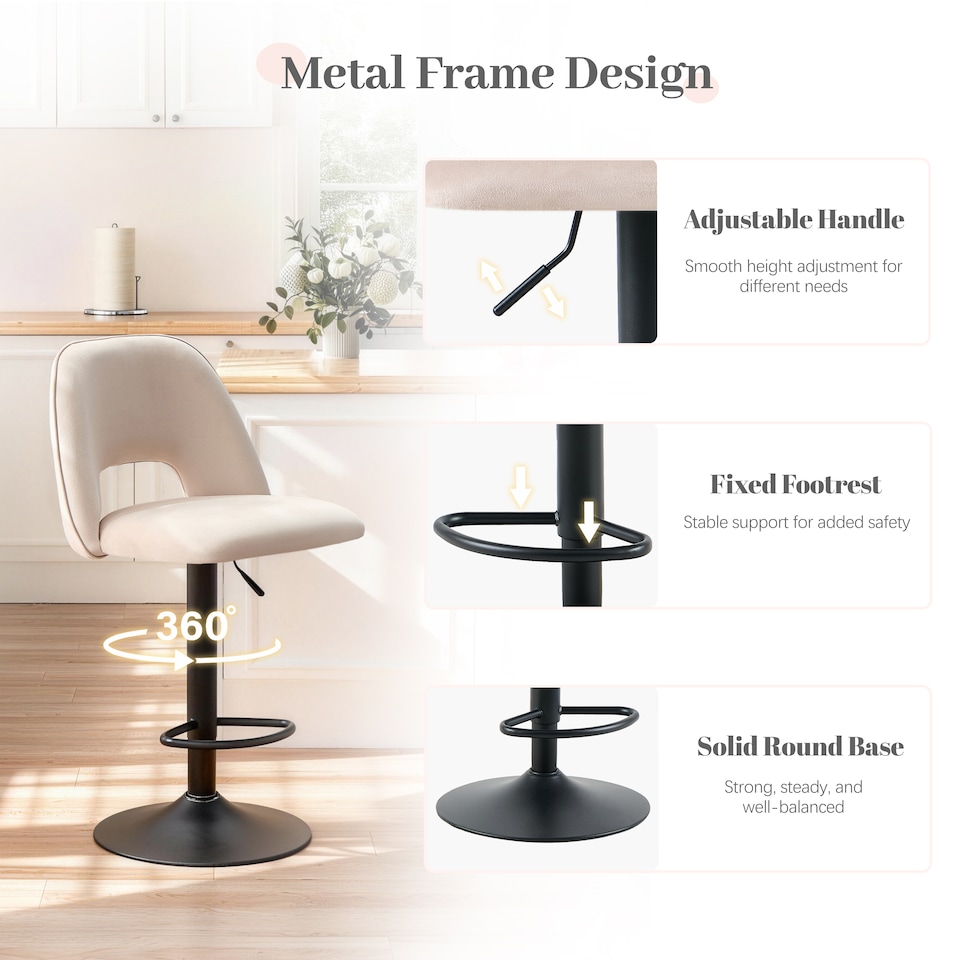 image 1 of SONARA Set of 1 Adjustable Velvet Upholstered Breakfast Bar Stools | White