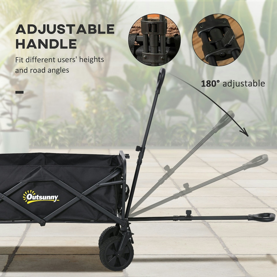 image 1 of Outsunny Folding Outdoor Storage Trolley Cart Bag Telescopic Handle Brakes Black