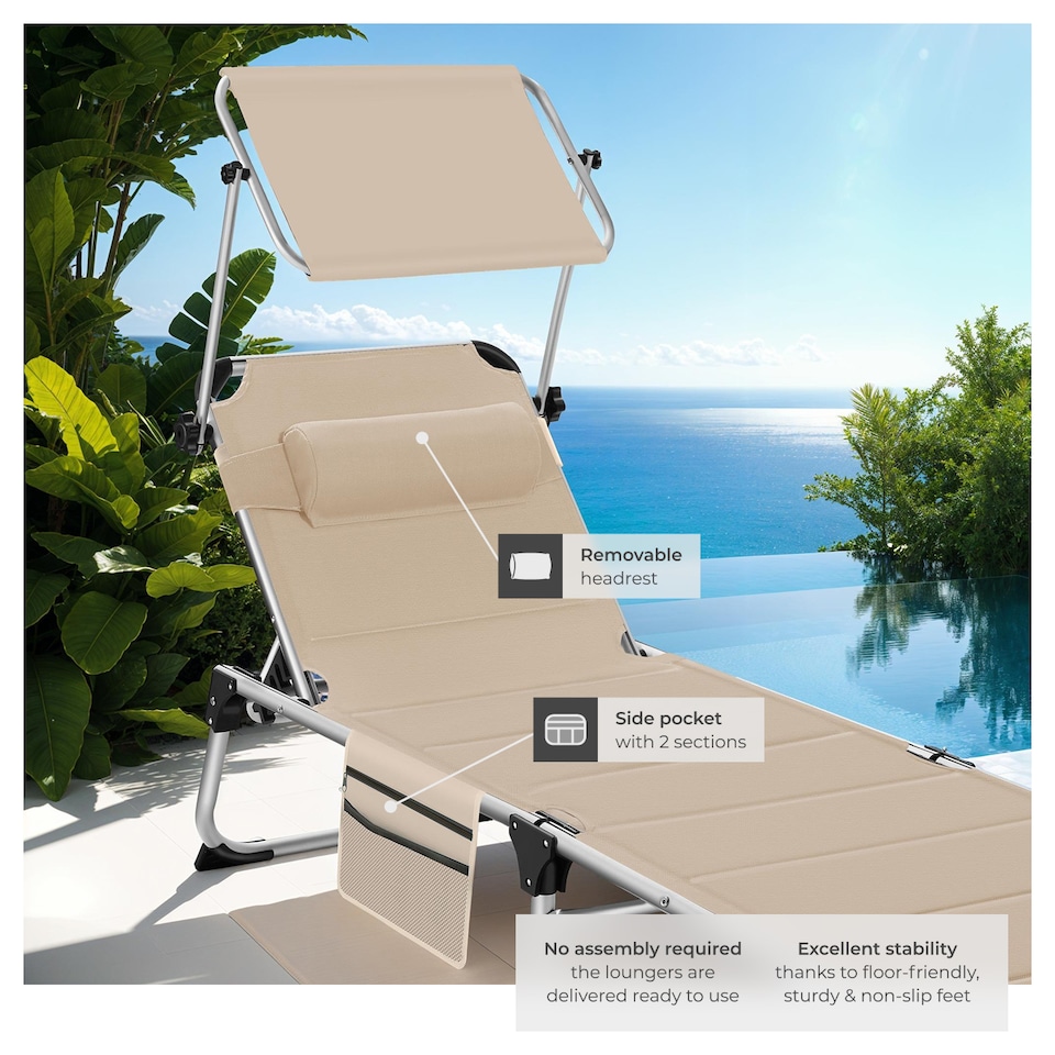 image 1 of Sun Lounger Lorella - padded, foldable, with aluminium frame | Cream | beige | 1
