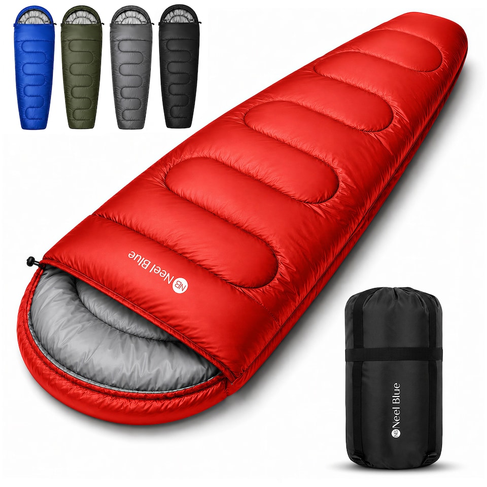 image 1 of 350GSM Mummy Waterproof Sleeping Bag with Hood, 6ft Adults - 3-4 Season