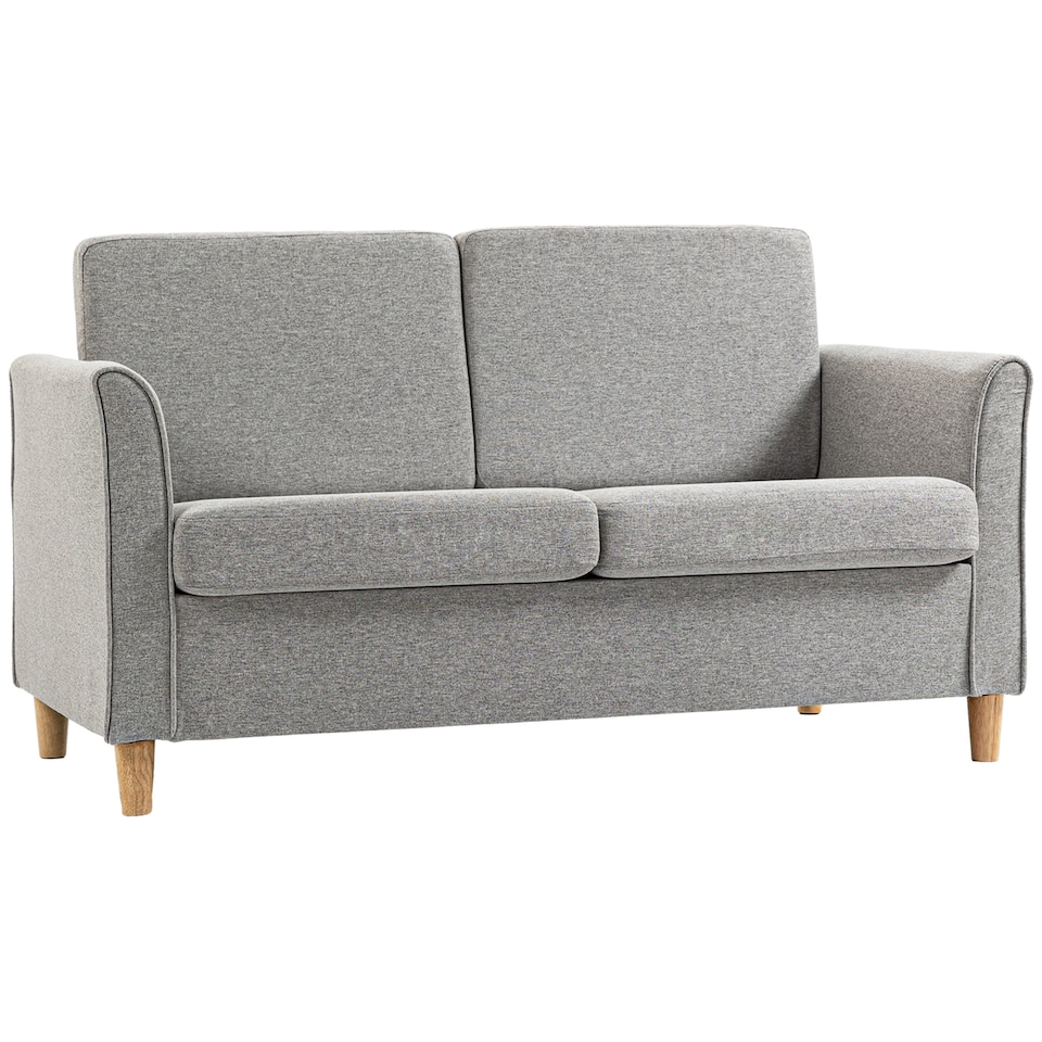 image 1 of HOMCOM 2 Seater Sofa, Compact Loveseat, Linen Upholstered Couch with Wood Legs and Armrest, Small Sofa for Living Room and Home Office Light Grey