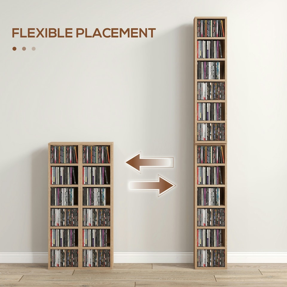 image 1 of HOMCOM Set of 2 CD Storage Units with Adjustable Shelves Natural