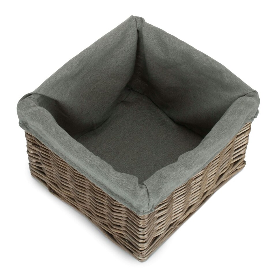 image 1 of Medium Square Antique Wash Grey Grey Lined Storage Basket | Grey | Grey | L
