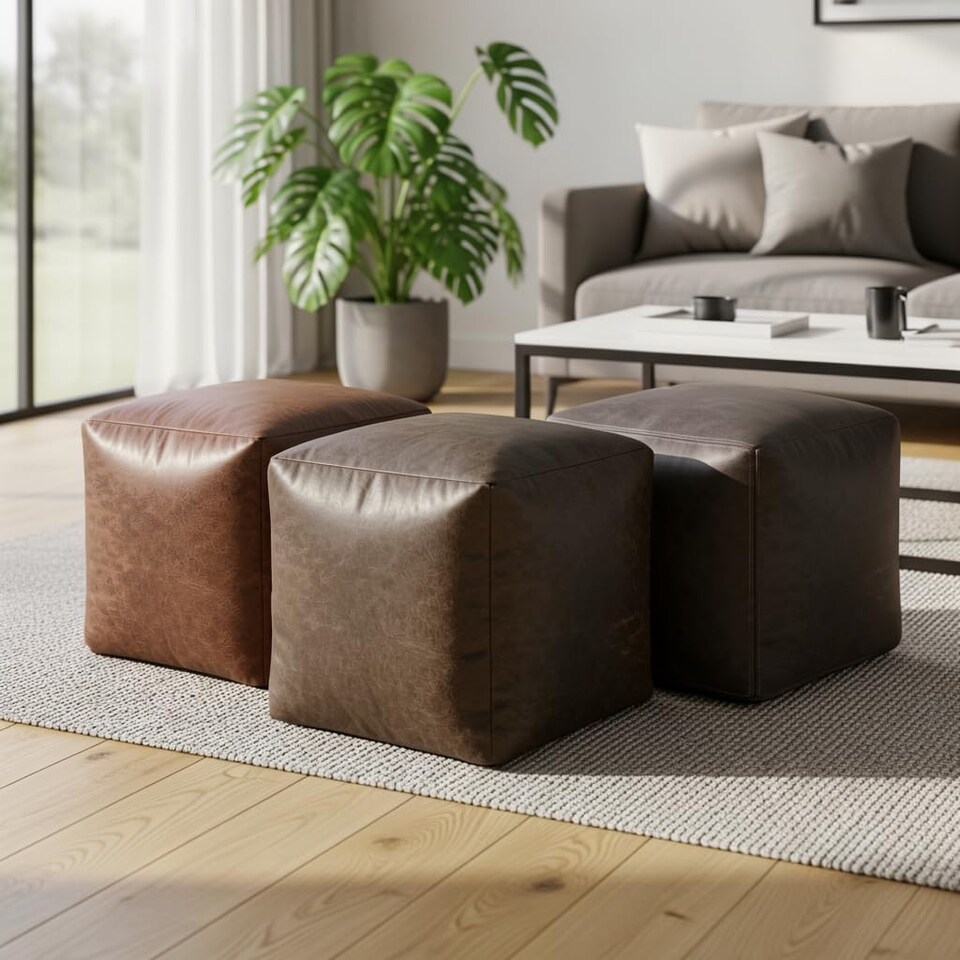image 1 of Cube Shape PU Leather Footstool Bean Bag (Chocolate,40x40x40cm)