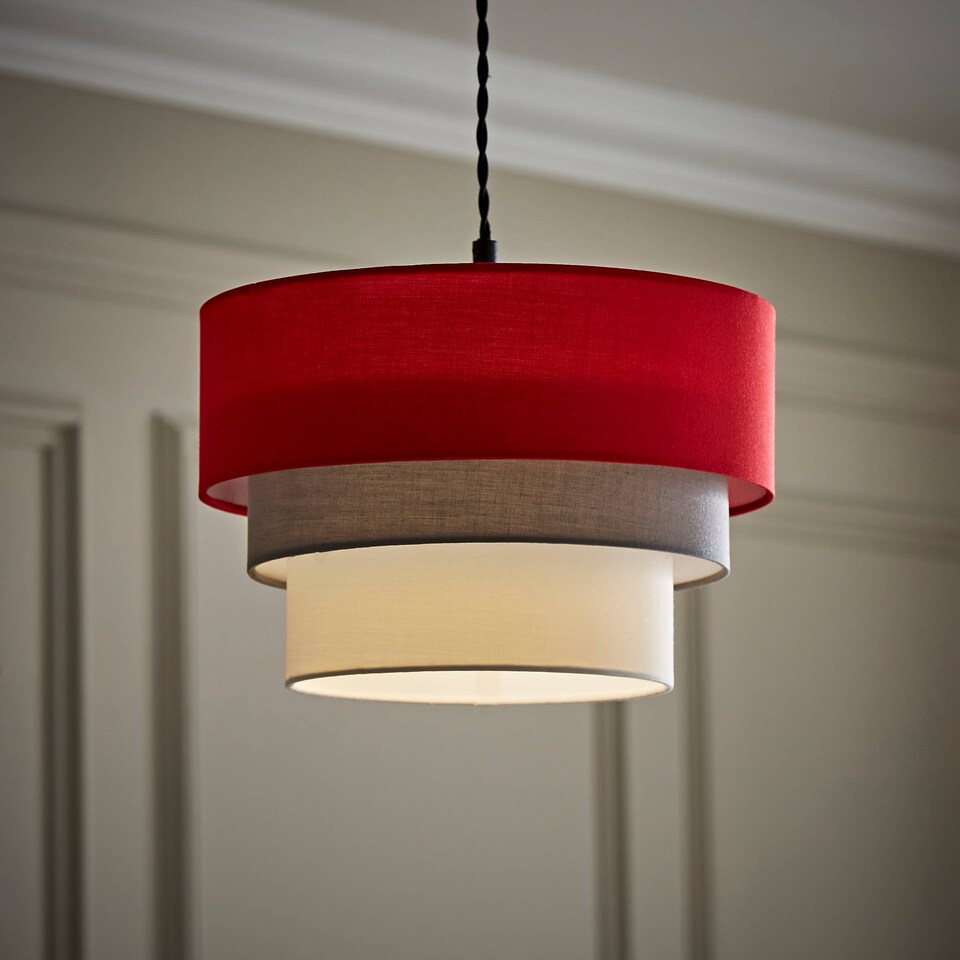 image 1 of ValueLights Aztec 3 Tier Red Fabric Ceiling Light Shade and Bulb
