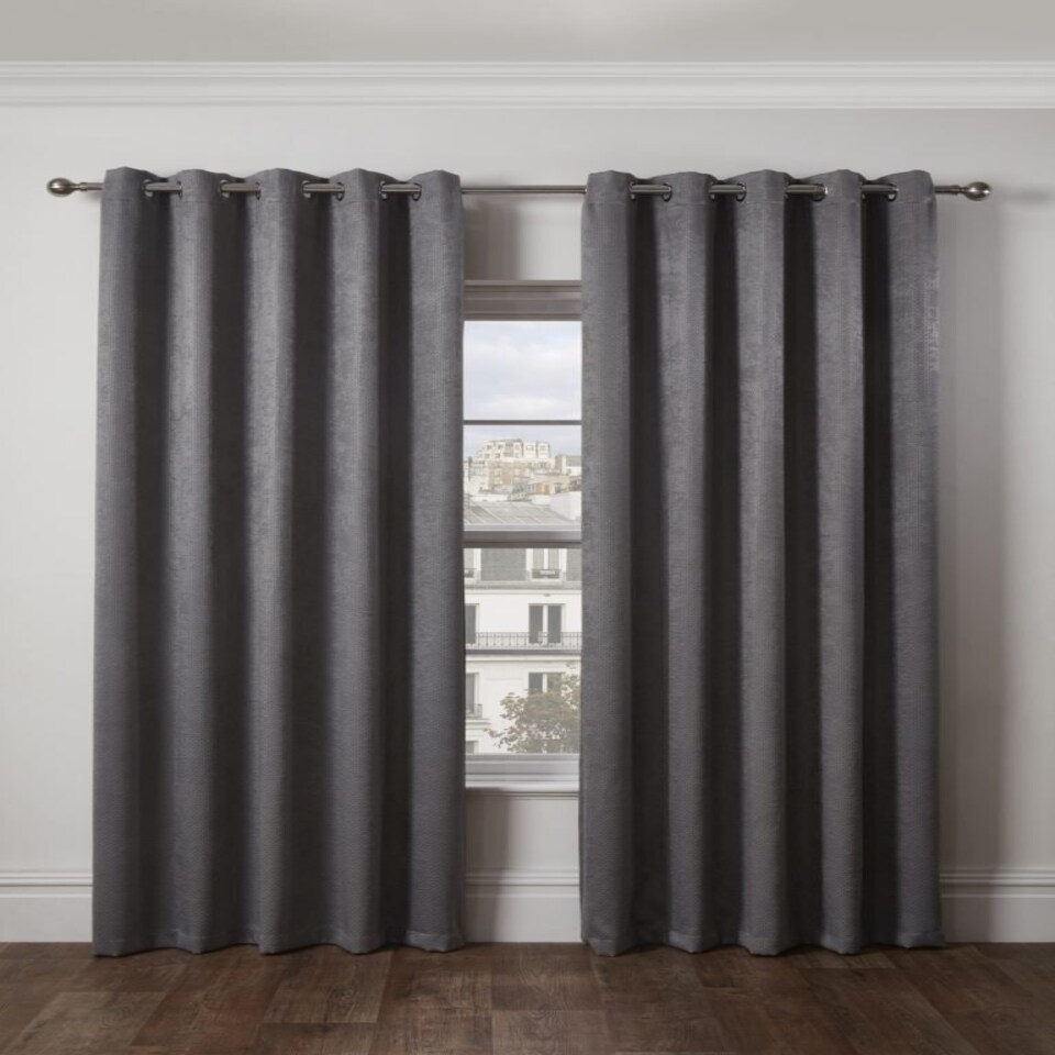 image 1 of Metro Thermal Blackout Eyelet Curtains 116cm x 137cm Silver Grey | Grey