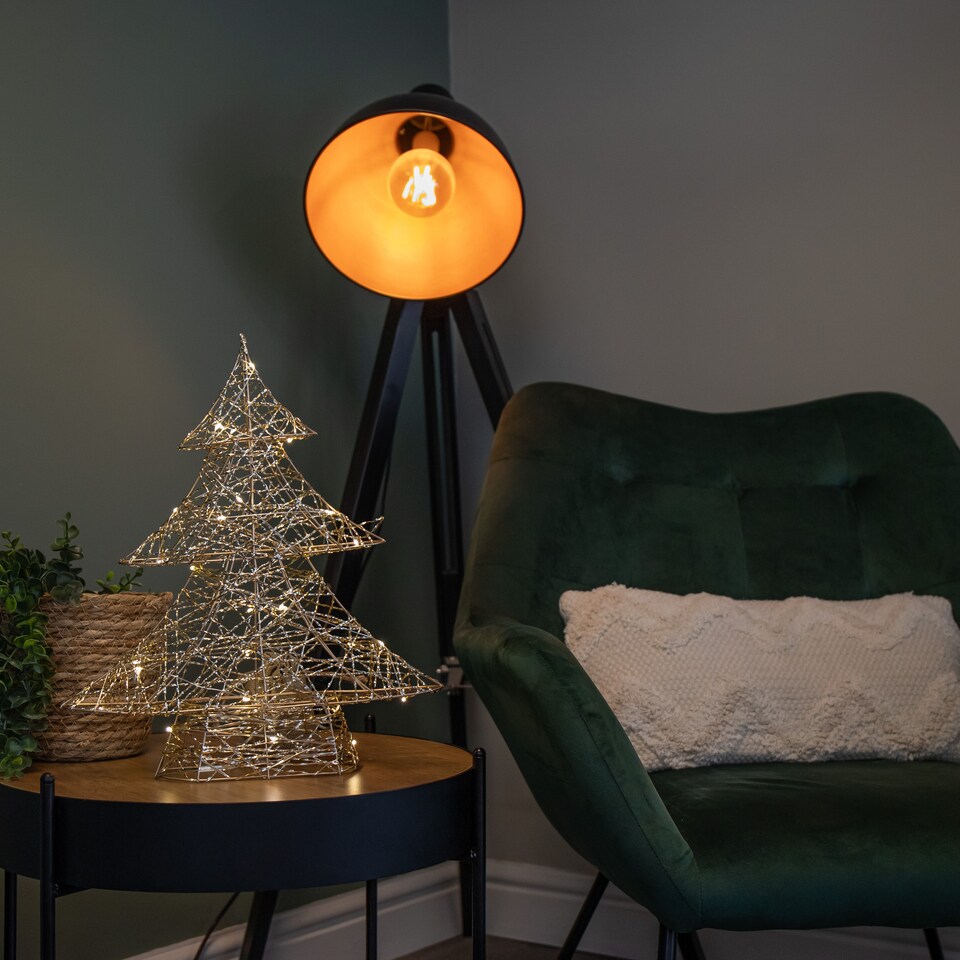 image 1 of 40cm Battery Operated Light up Gold Weave Christmas Tree with Warm White LEDs