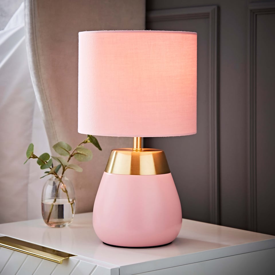 ValueLights Hurst Pink Touch Touch Table Lamp with Drum Shade