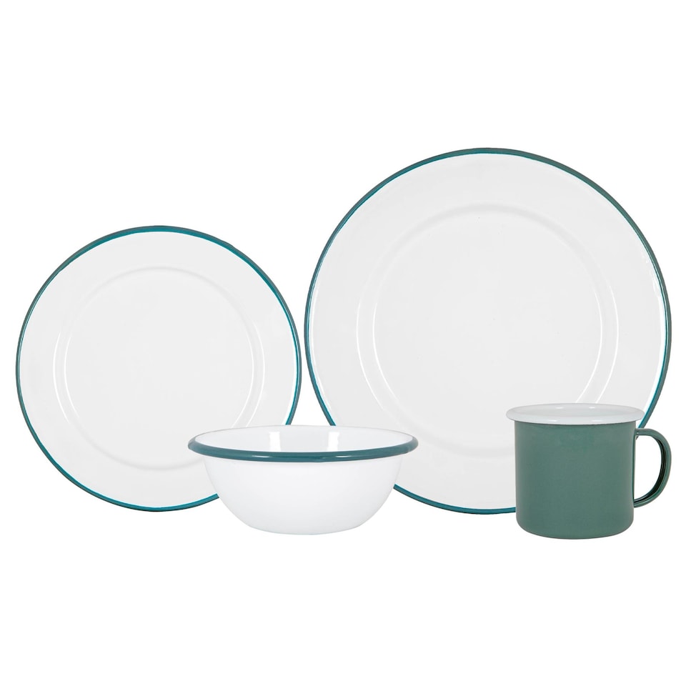 image 1 of Argon Tableware 16 Piece White Enamel Dinner Set - cm - Green