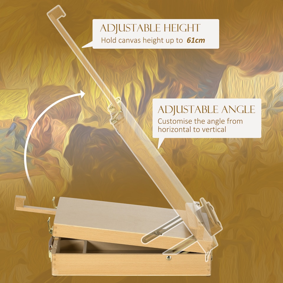 image 1 of Vinsetto Wooden Table Easel Box Hold Canvas up to 61cm Adjustable Sketch Board