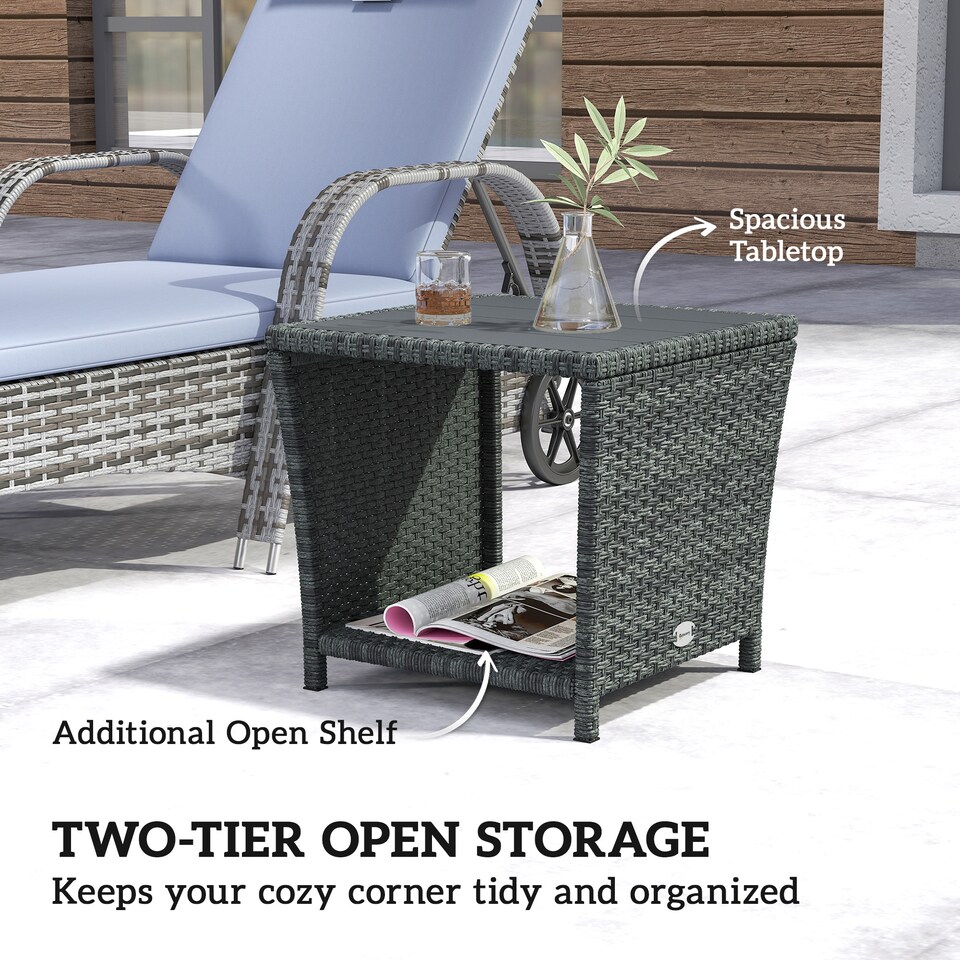 image 1 of Outsunny Side Table 2-Tier with Storage Shelf/Grey | Grey | Grey, Dark Grey | 45 x 45 x 43 cm