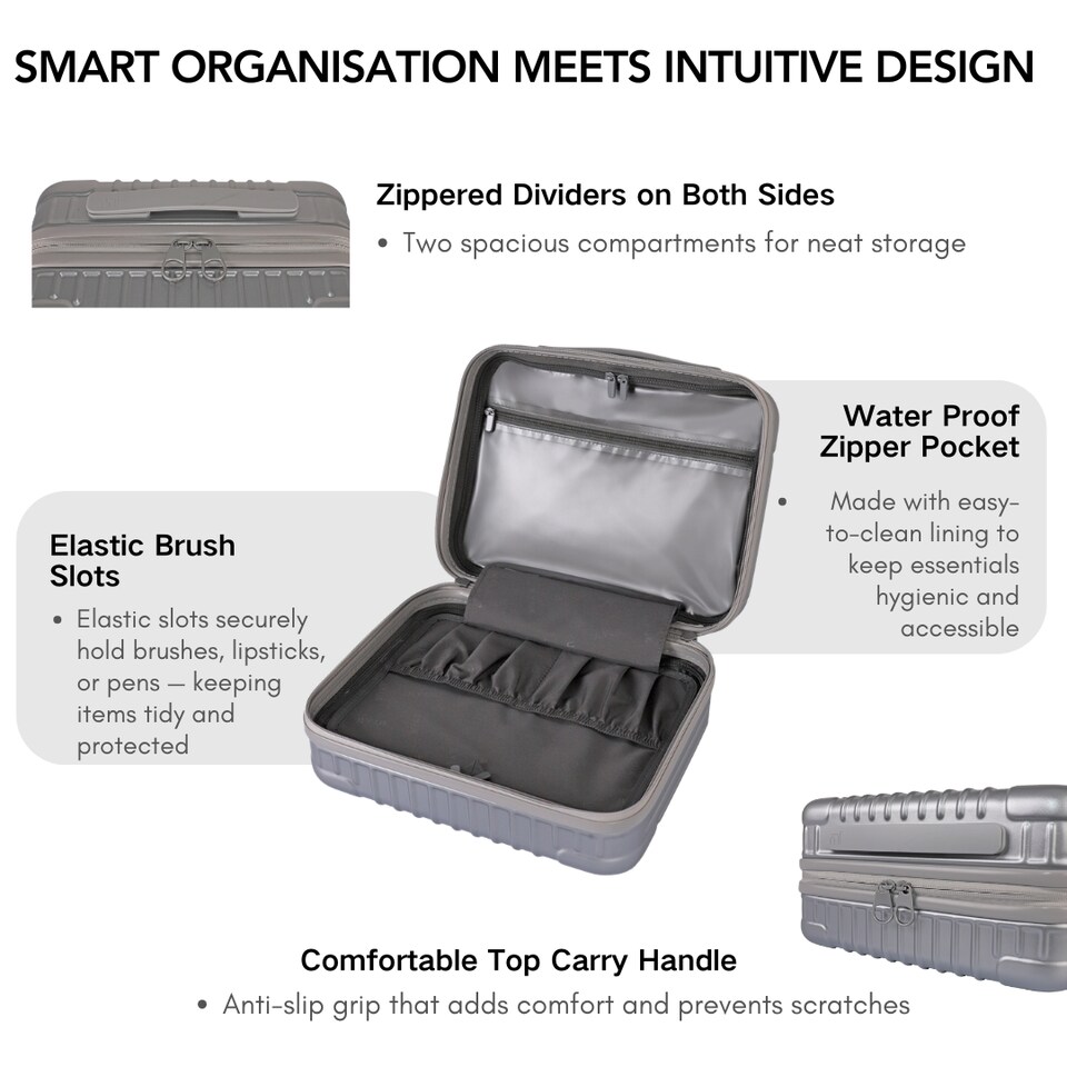 image 1 of 3 Piece Luggage Set with Vanity Case, Carry-On & Large Suitcase | Silver | Silver