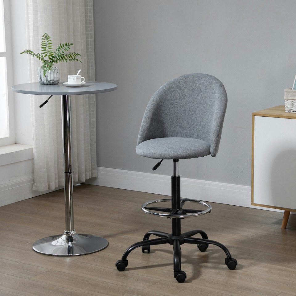 image 1 of Vinsetto Draughtsman Chair Home Office Ergonomic 5 Wheels Padded Seat Grey