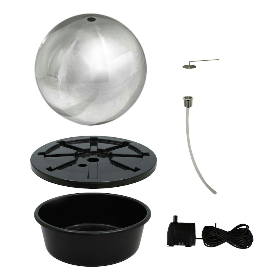 image 1 of Primrose Stainless Steel Sphere Fire Water Feature with Reservoir 50cm