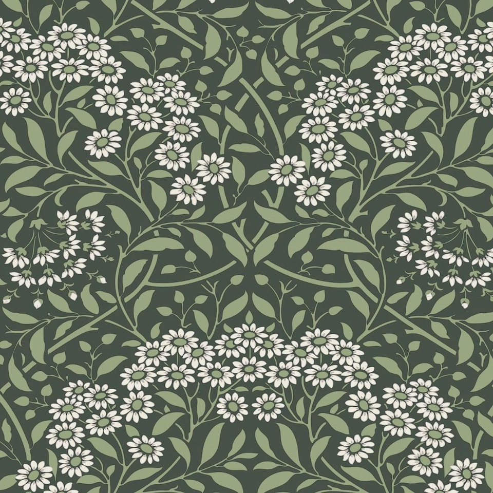 image 1 of World of Wallpaper Botanical Damask Wallpaper - Green/White - 10.05m x 0.53m Green