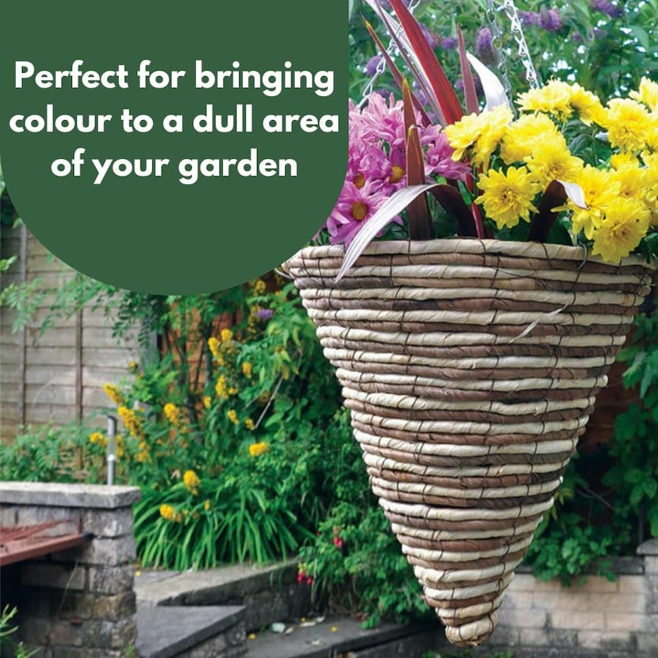 image 1 of Marco Paul Beige Rattan Cone Hanging Basket 12" Brown