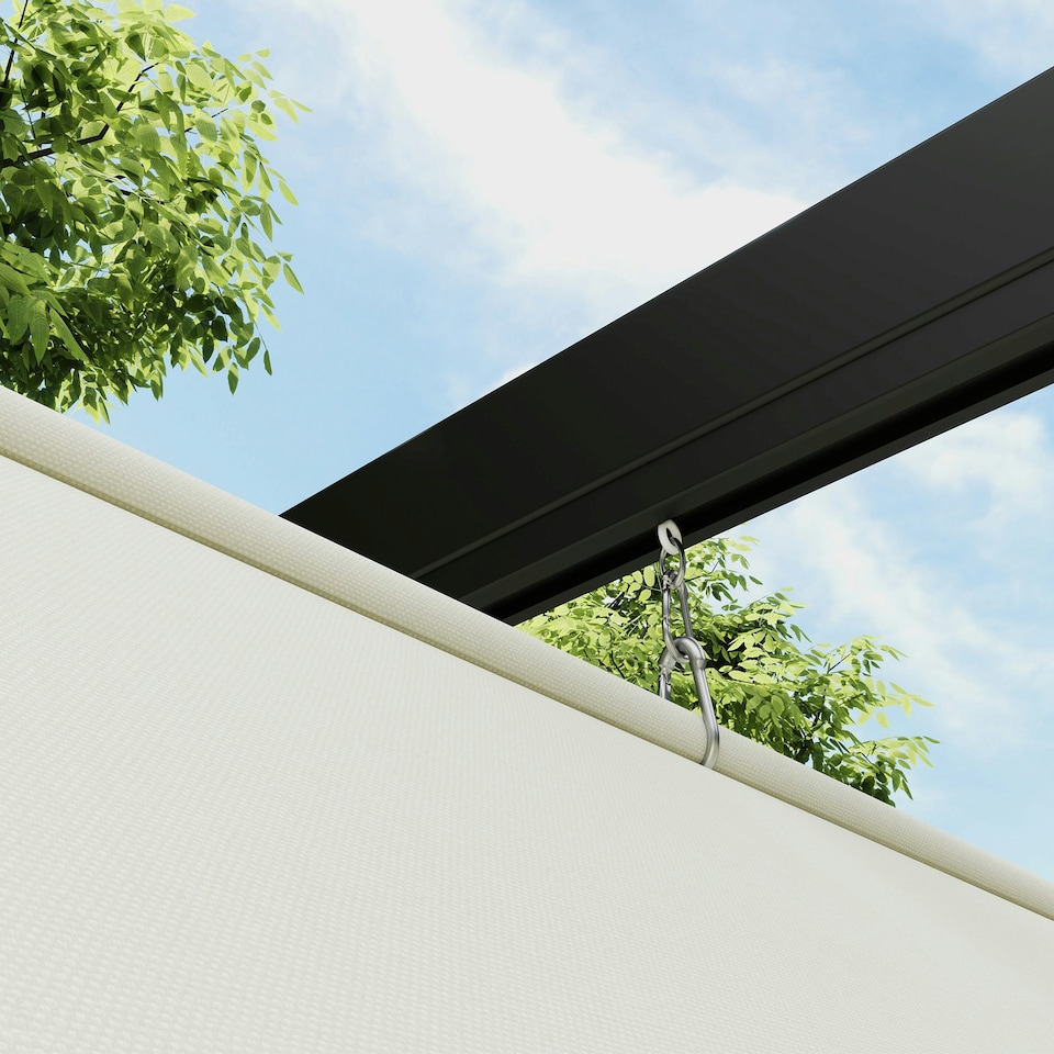image 1 of Outsunny 2 x 3(m) Wall Mounted Pergola with Retractable Roof, Khaki