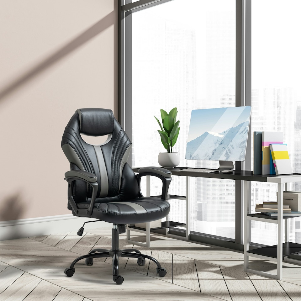 image 1 of Vinsetto Racing Gaming Chair Gamer Chair with Armrests Swivel Wheels, Black
