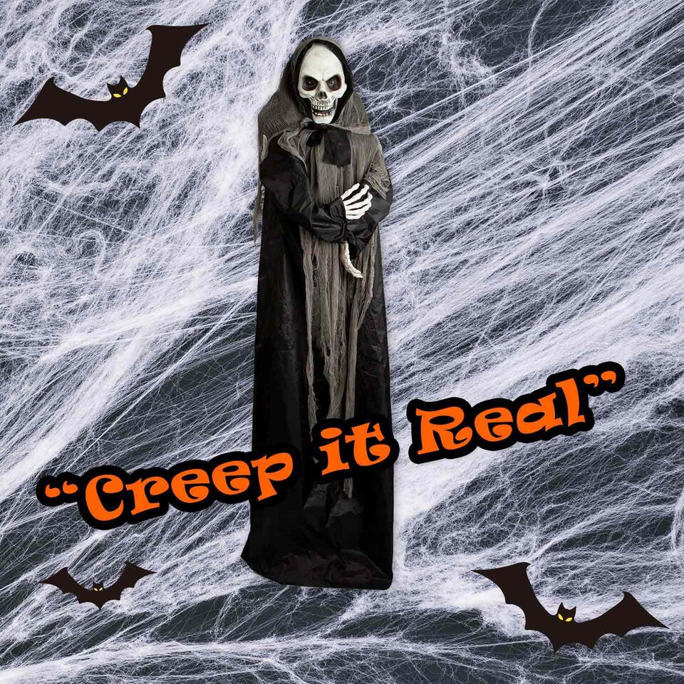 image 1 of PMS 72-inch Animated Skeleton Ghost Decoration - Black Halloween Prop