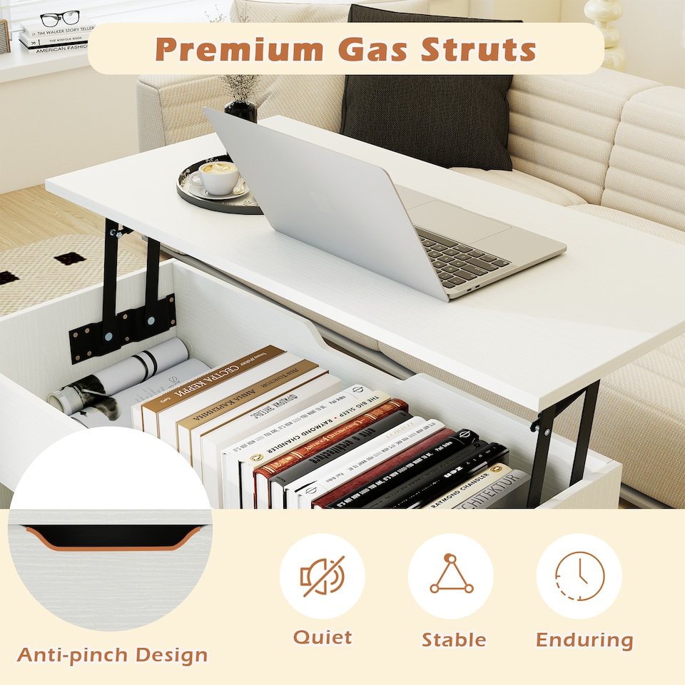 image 1 of COSTWAY Lift Top Coffee Table Modern Accent Table White