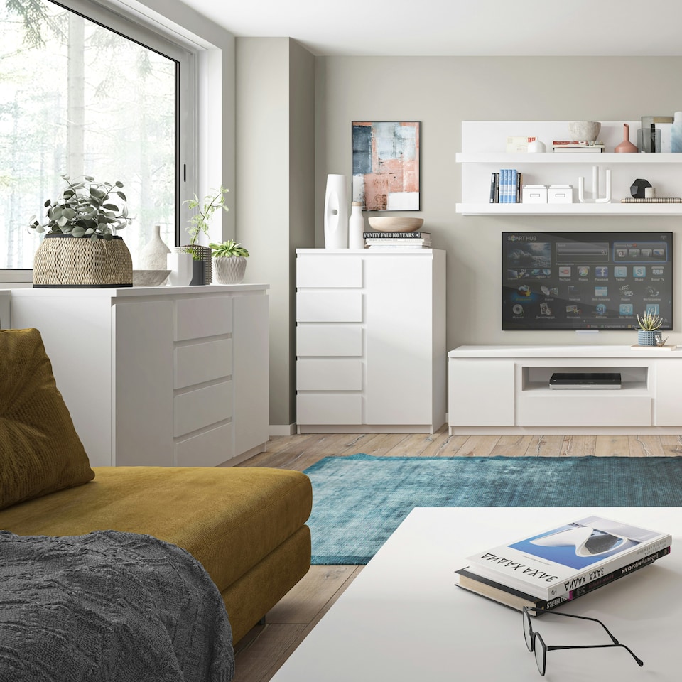 image 1 of Fribo 3 Door Sideboard (Glazed Centre) in White