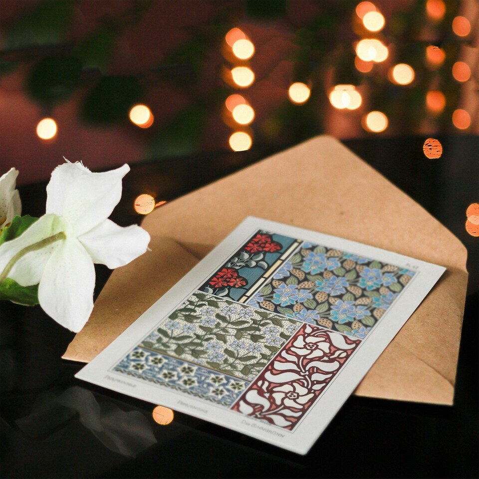image 1 of Maurice Pillard Verneuil Art Card Periwinkle Flower Pattern