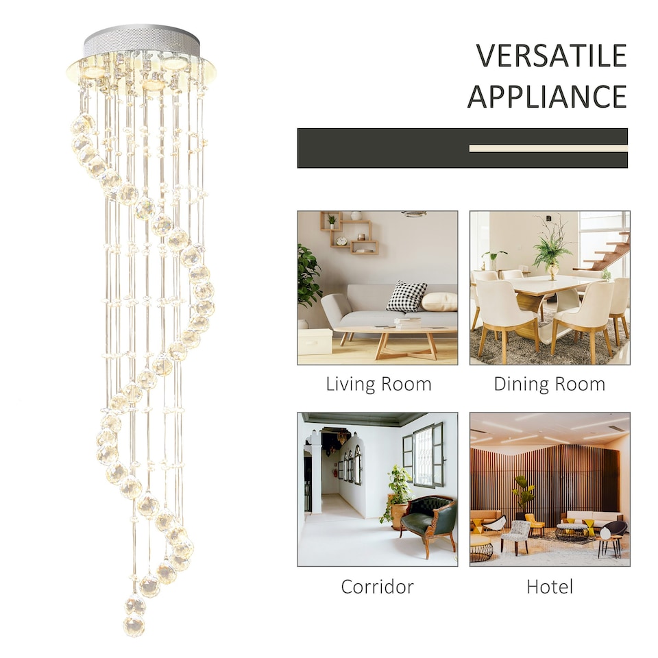 image 1 of HOMCOM Modern Crystal Droplet Ceiling Light Stainless Steel Bedroom Hallway