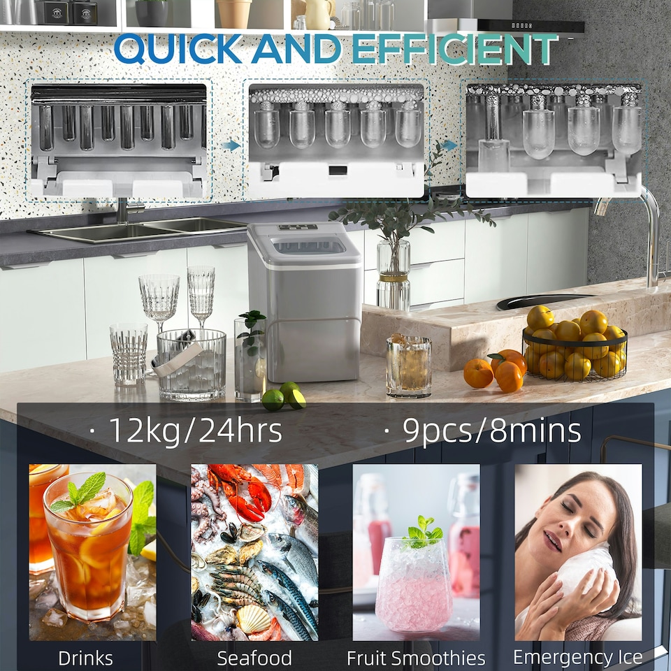 image 1 of HOMCOM Ice Maker 12kg/24H Production with Scoop Basket for Home Office Black
