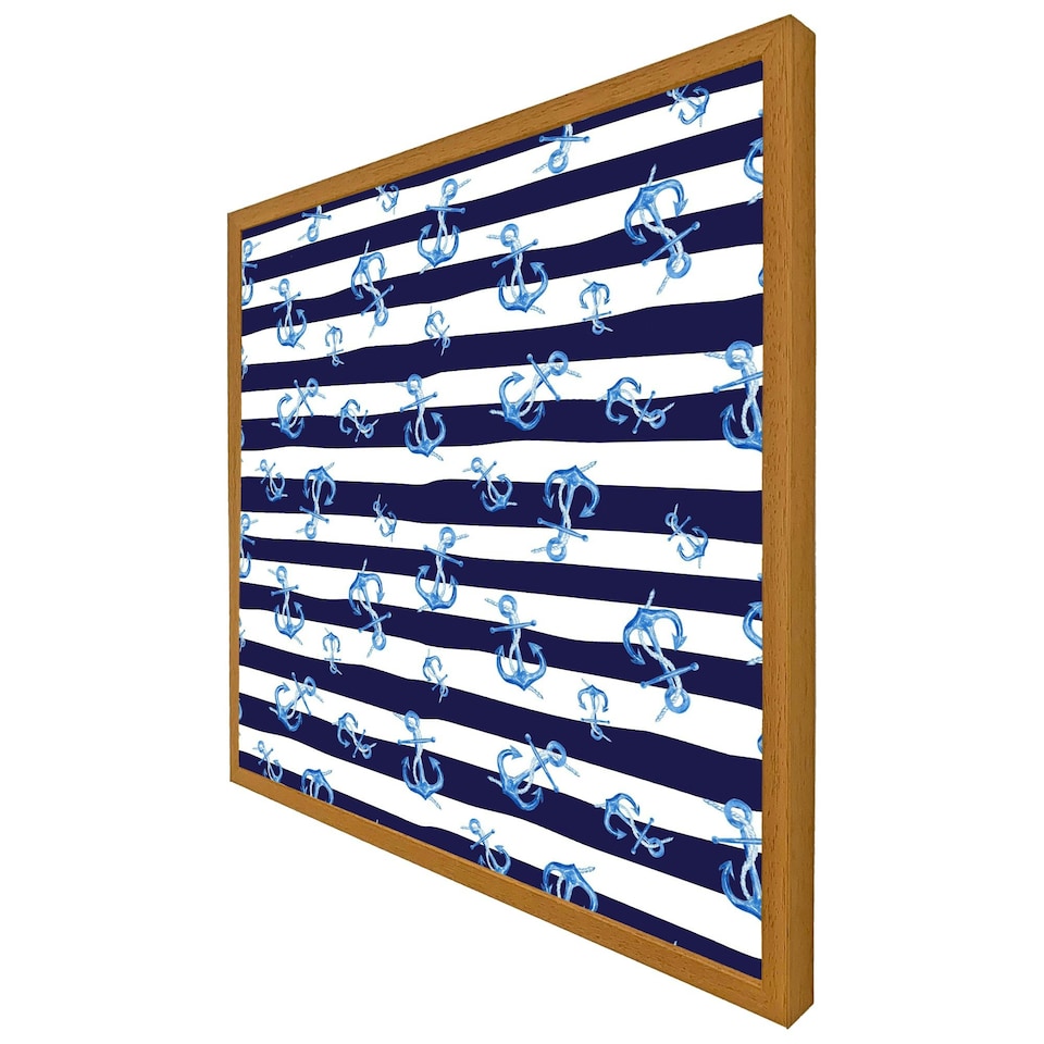 image 1 of Blue anchors on navy striped background (Picture Frame) White | L
