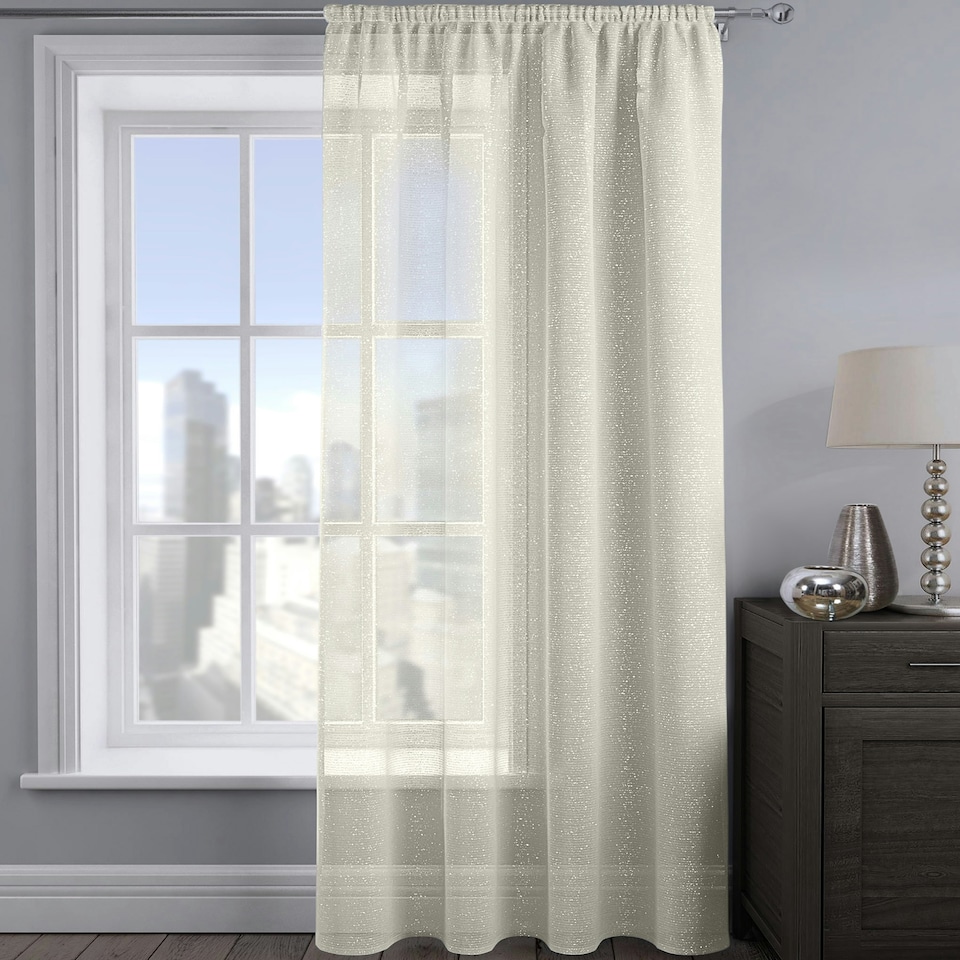 image 1 of Velosso Alessandria Sparkle Slot Top Voile Panel - 137cm x 137cm Cream | Cream