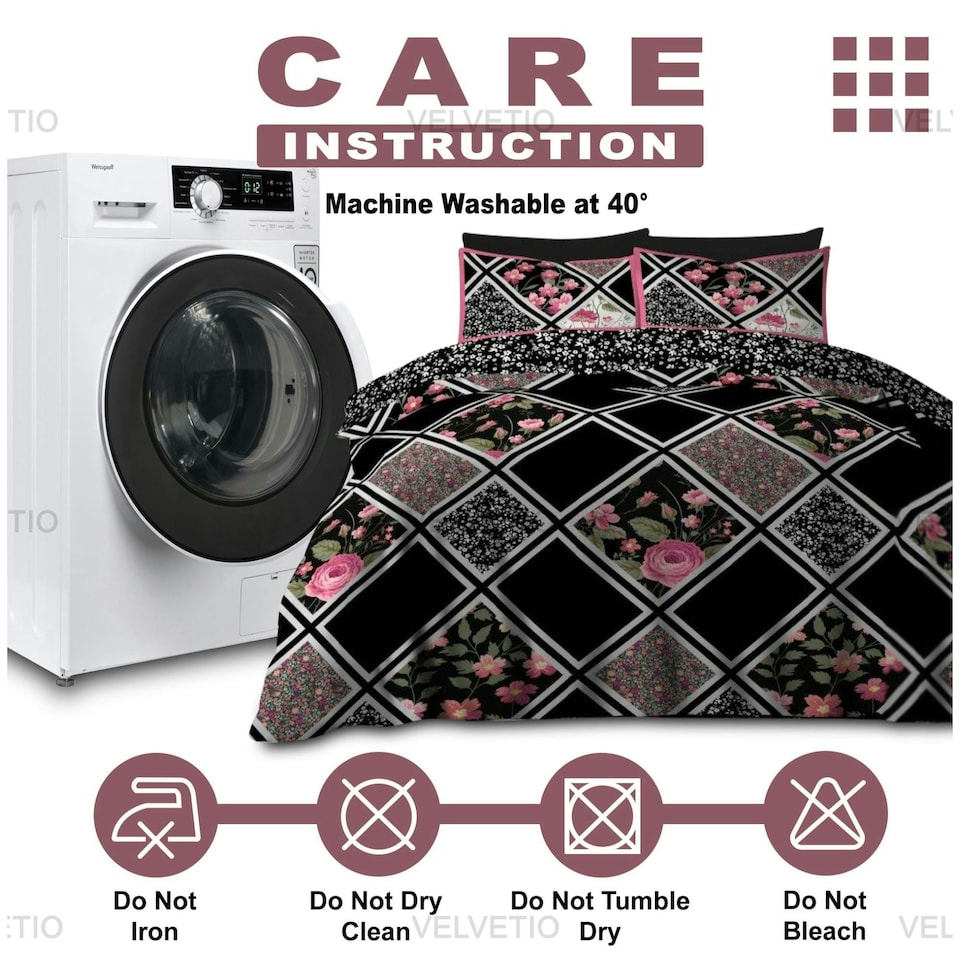 image 1 of VELVETIO Mitra Complete Duvet Cover Set with Fitted Sheet Soft Polycotton Bedding Sets Black | King