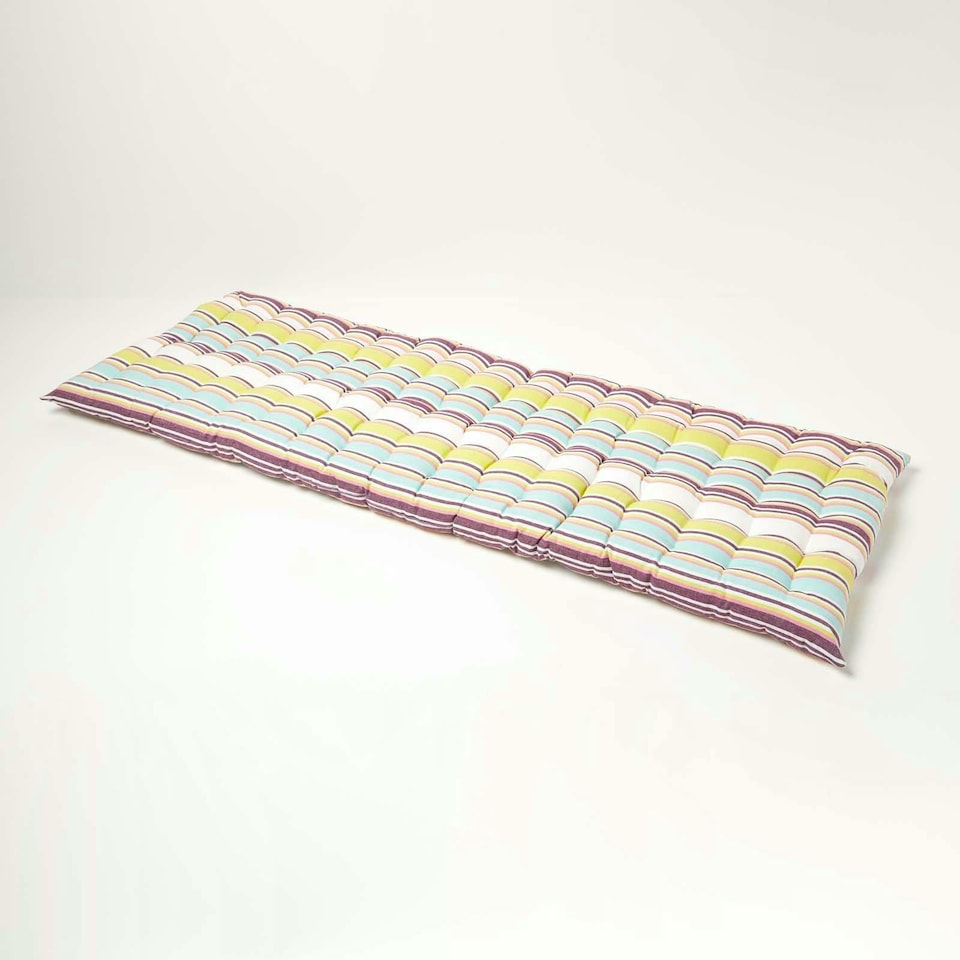 image 1 of Homescapes Garden Bench Cushion Luxury 3 Seater Cotton Stripe Indoor Outdoor Seat Pad | Green | 143 x 48 cm | 1
