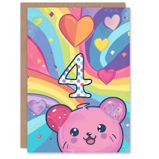 Rainbow Kawaii Cartoon Hamster Bear Cute 4th 4 Year Old Kids Birthday Card