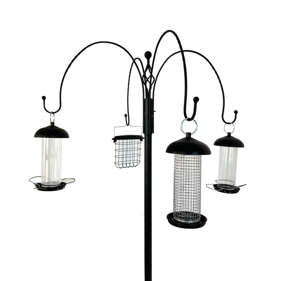 image 1 of Wild Bird Decorative Feeding Station with 4 Feeders, Tray & Bath