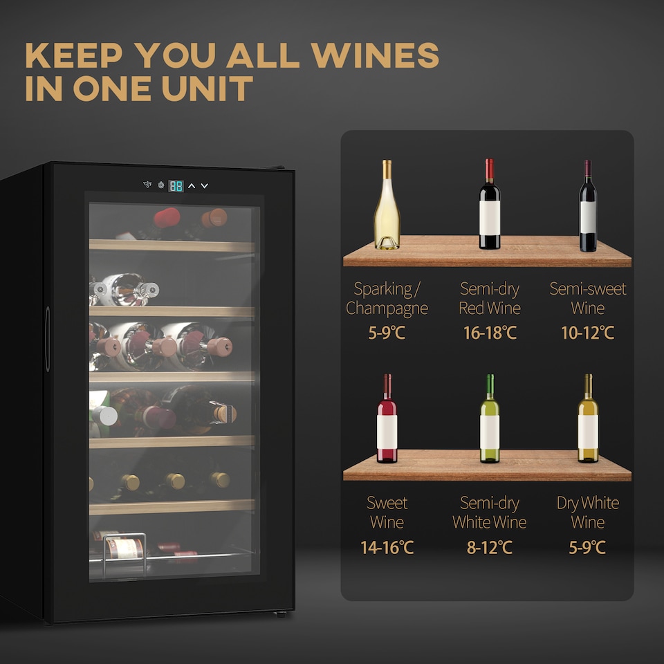 image 1 of 24 Bottles Wine Fridge with Glass Door Digital Touch Screen Control LED Light