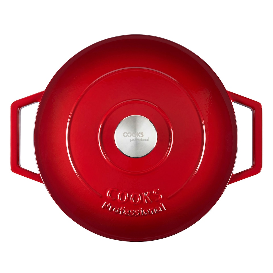 image 1 of Cooks Professional Cast Iron Casserole 26cm | 5.8L Capacity | Enamelled Inside & Out | Graduated Red