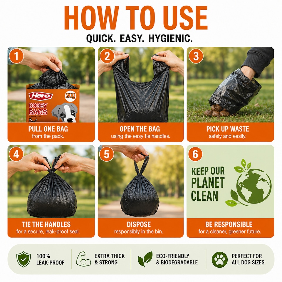 image 1 of Hero 200 Dog Poo Bags with Easy Tie Handles – Extra Thick, Strong & Biodegradable – 200 Pack