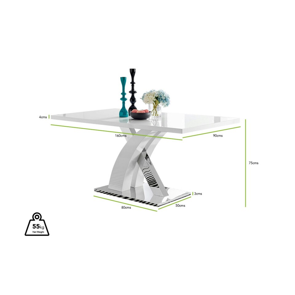image 1 of Furniturebox Atlanta Chrome Metal And White High Gloss 6 Seater Dining Table
