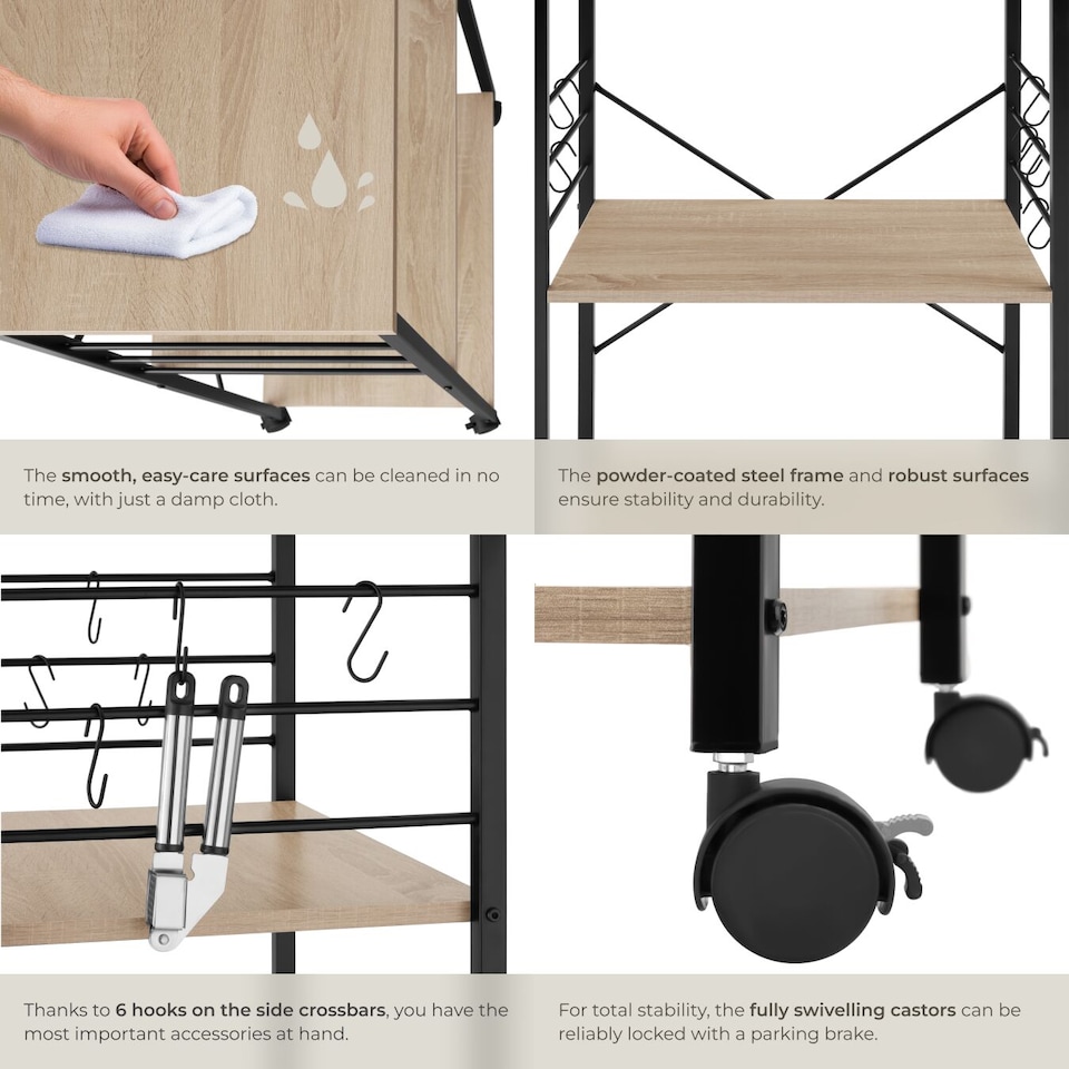 image 1 of Drinks Trolley Rugby - 3 shelves, 4 castors with parking brake | Brown | industrial wood light, oak Sonoma | 65,50 x 45,50 x 88,50 cm | 1