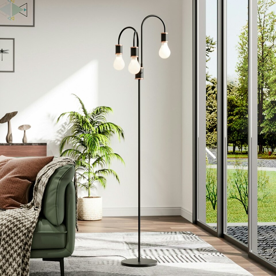 image 1 of Living and Home Industrial 3-Light Floor Lamp, 164